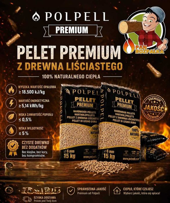 Pellet dębowo-bukowy Premium 6mm 18,5MJ -1050KG Łódź- dostawa w cenie