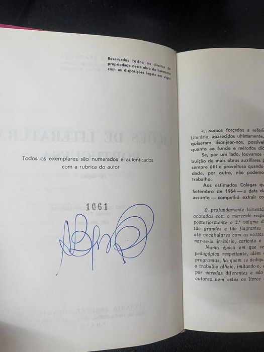 António Bragança – Lições de Literatura Portuguesa 8.ª Edição Capa Dura Exemplar Numerado e Rubricado