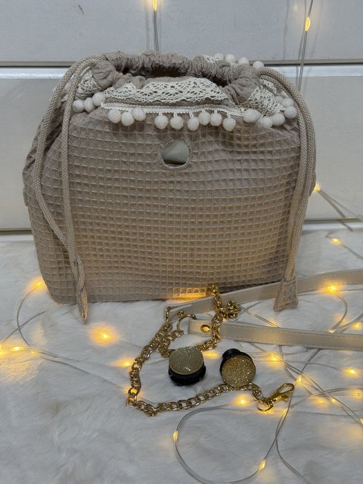 Komin  do Obag moon light boho  pomponiki koronka pasek i guziki