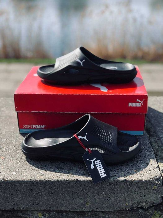 Шлепанцы Puma мужские Черные легкие Скидки! Шльопанці Пума чоловічі Удобные мужские шлепки Пума черные тапочки на лото / пляжные тапочки, шлепанцы