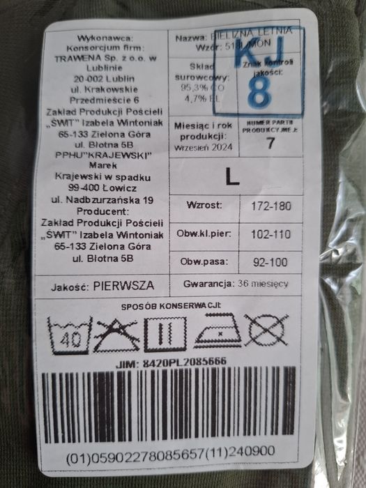 Bielizna wojskowa letnia krótka rozmiar L.