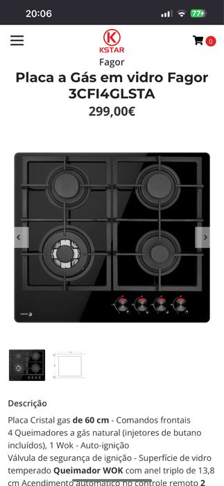 Placa de gas natural em vidro FAGOR NOVA.