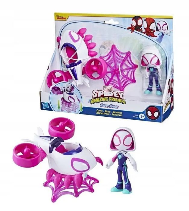 ZESTAW Spidey Amazing Friends GHOST SPIDER HELIKOPTER FIGURKA Wiek 3+ Lata. Nowy Produkt
