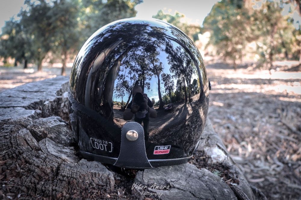 Capacete Vintage/Motocross/Old School/Retro (Black Glossy)|NOVO