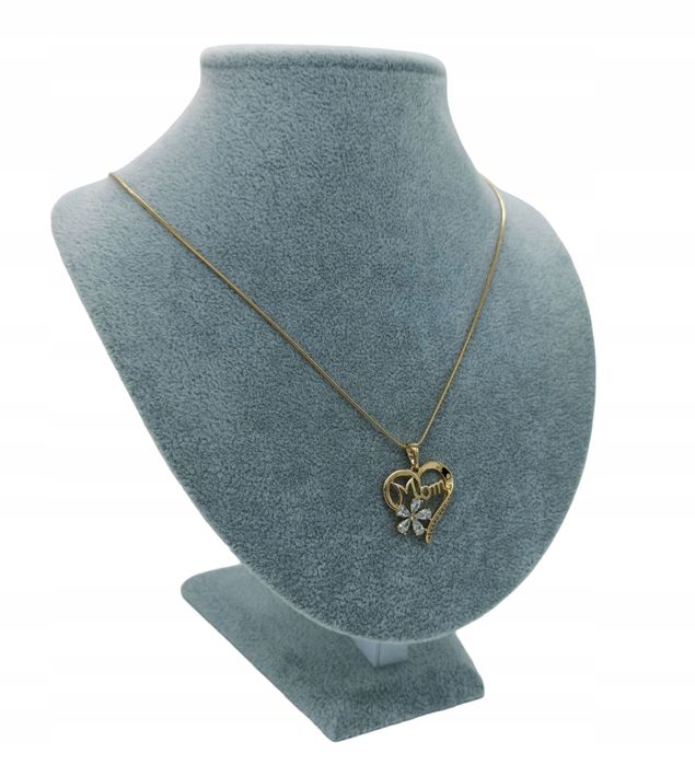 Złoty Naszyjnik Serce Brylantowy Kwiat Mom --- N314