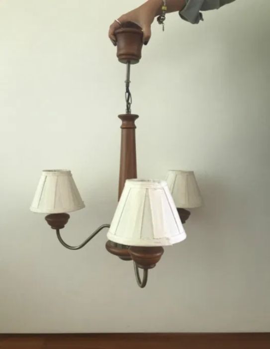Wooden Ceiling Lamp with Three Lampshades