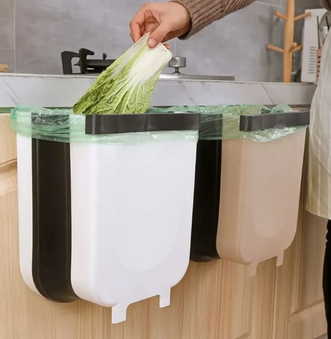 Складаний контейнер для сміття на двері кухня(29×25×15,5см) Білий / Ві