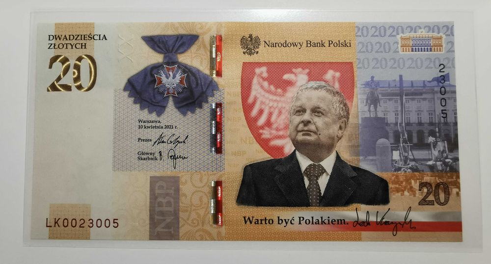 Banknot 20 zł Lech Kaczyński 2021 Polska UNC nr 1