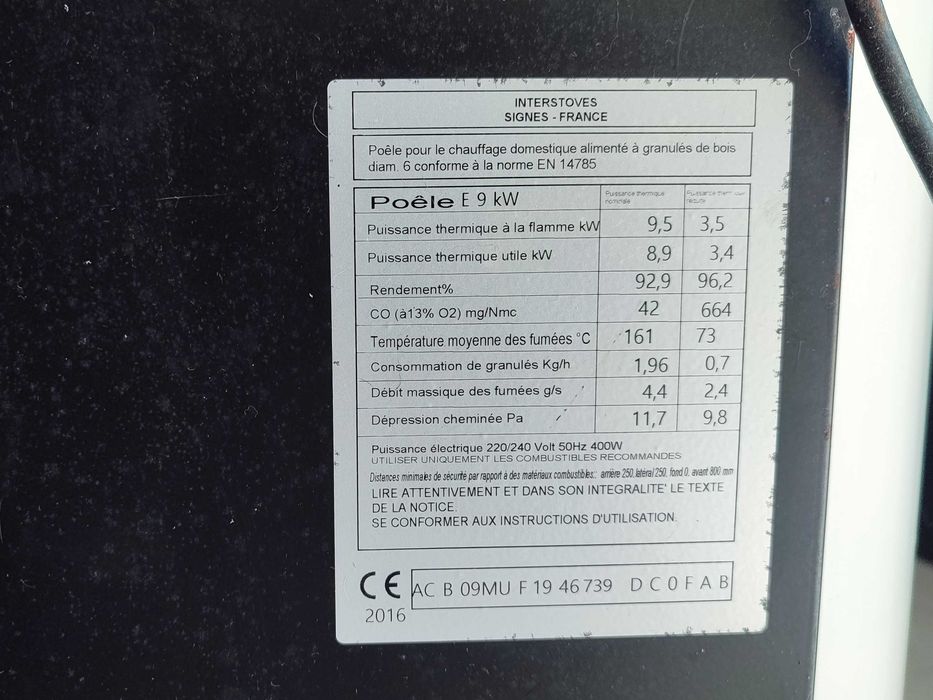 Equipamento de aquecimento a pellets Interstoves E9