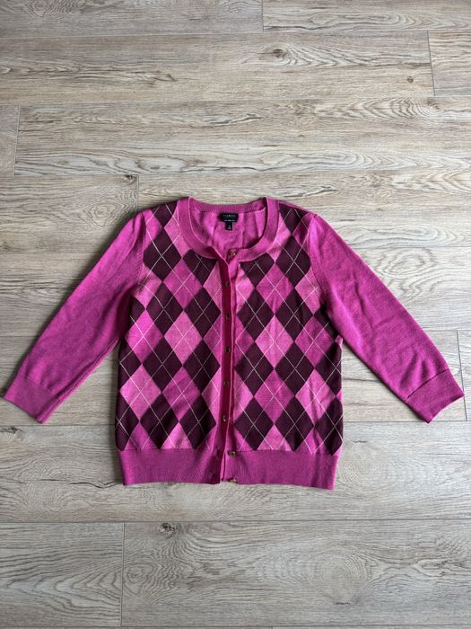 Różowy brązowy 100% merino wełna elegancki ozdobny damski kardigan sweter rozmiar M Talbots