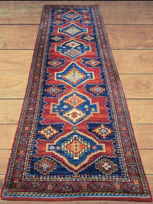 Geometryczne wzornictwo Kaukazu - wełniany chodnik - 88 x 296 cm