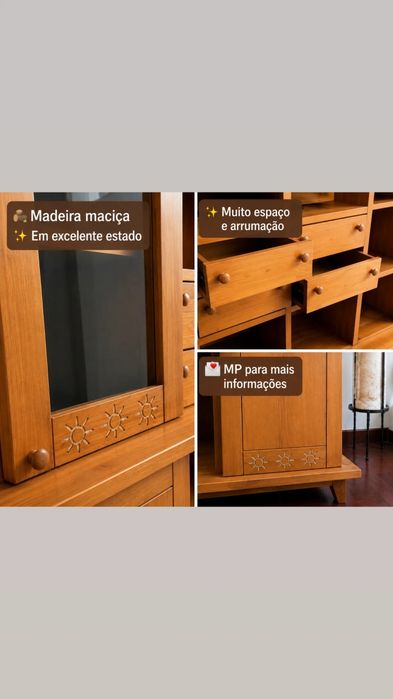 Cristaleira em Madeira Maciça