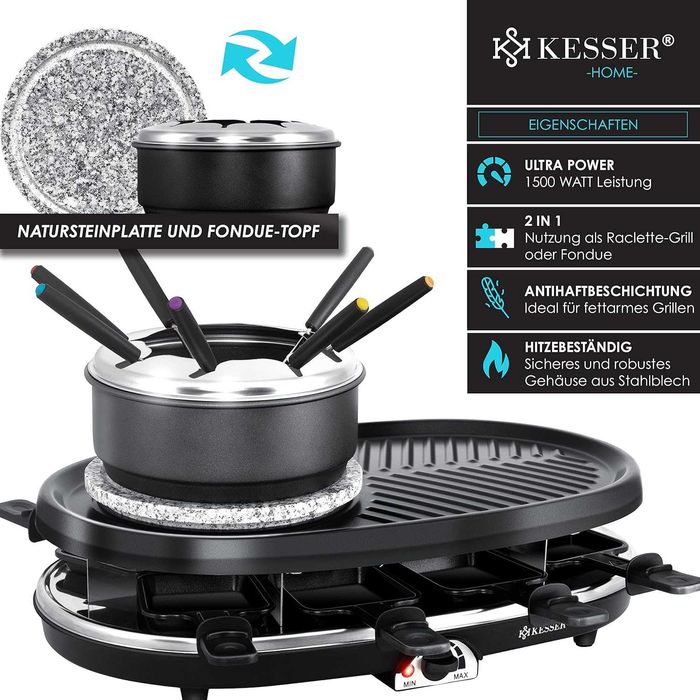 Grill Elektryczny Raclette KESSER 900 W na 8 osób Płyta Kamienna