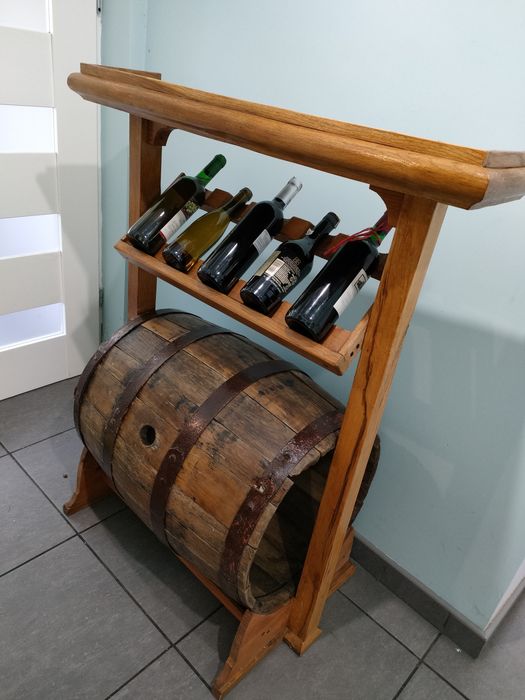 Stara BECZKA NA WINO ze stojakiem ręcznie robionym
