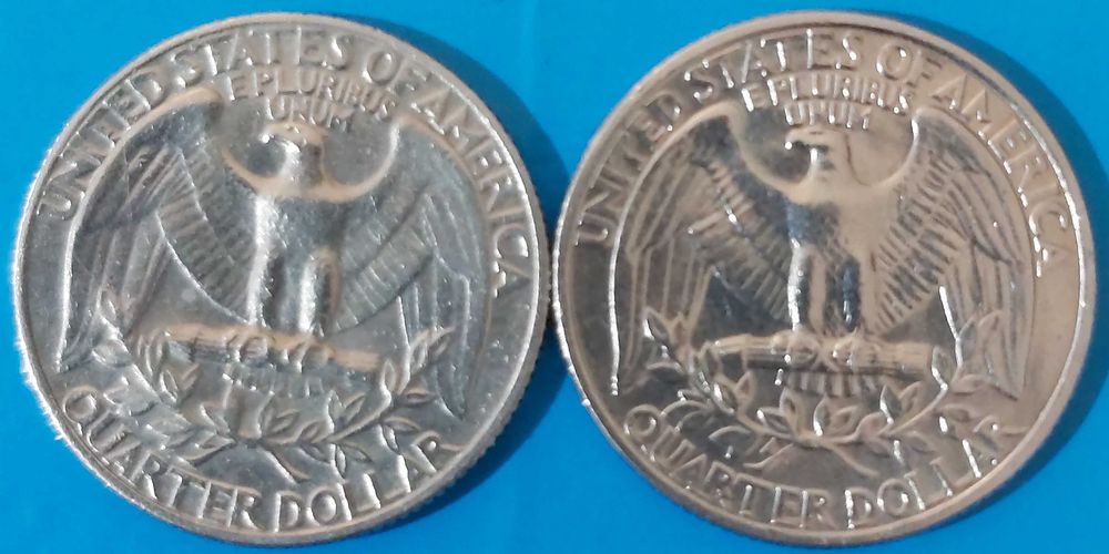 2 Moedas de 1/4 Dólar de 1973 e 1978, dos Estados Unidos América