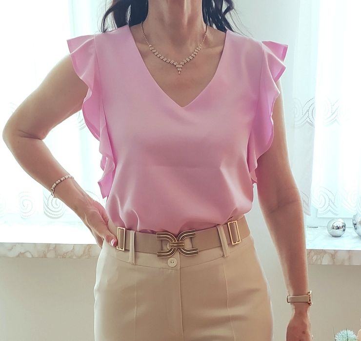 Elegancka bluzka 36/38 PurPura jasny róż falbany