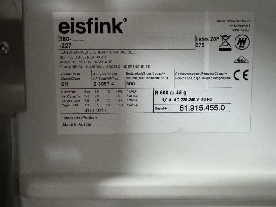 Chłodziarka Eisfink seria 380 specjalistyczna