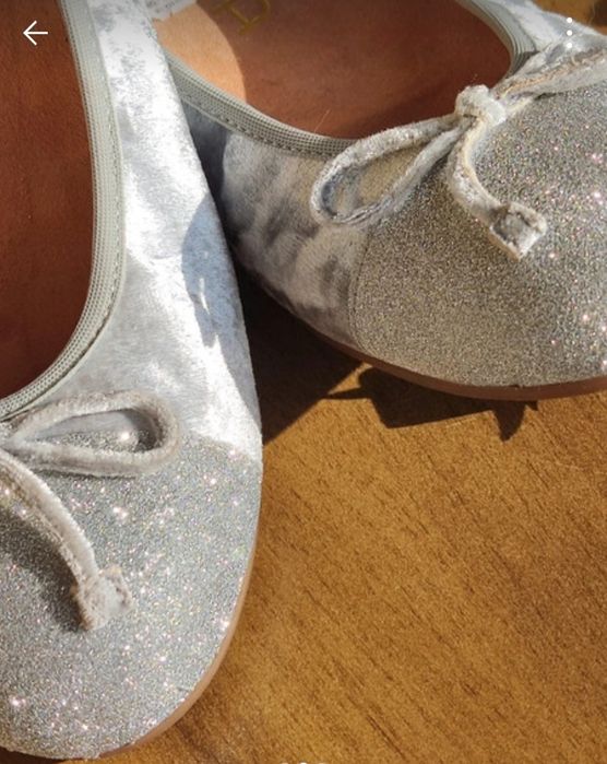 NOWE UNISA srebrne baleriny brokat welur skóra 37