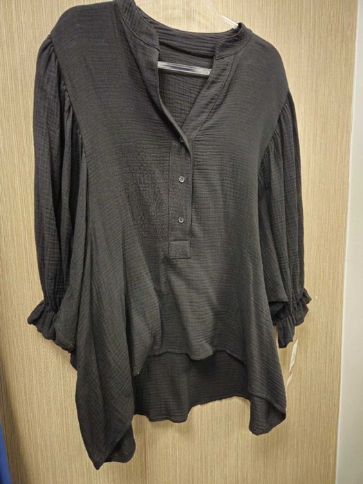 Bluzka pudełko muślin czarna Plus Size, Uni bawełna Italy !!!