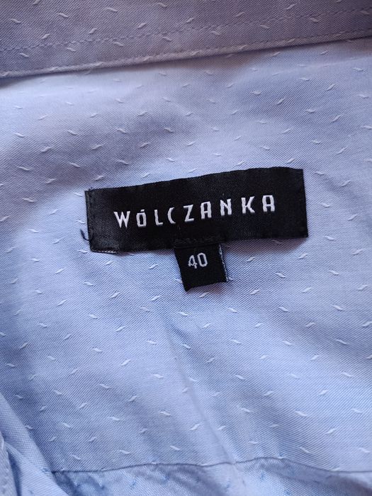 Męska koszula Wólczanka 40 niebieska błękitna tłoczony biały wzór