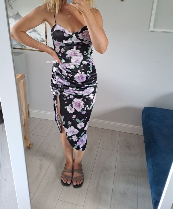 Sukienka bodycon w kwiaty w stylu Gorsetowym z rozporkiem 34