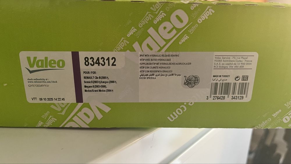 Kit Embraiagem Valeo 834312 NOVO - Renault/Nissan 1.5 dCi