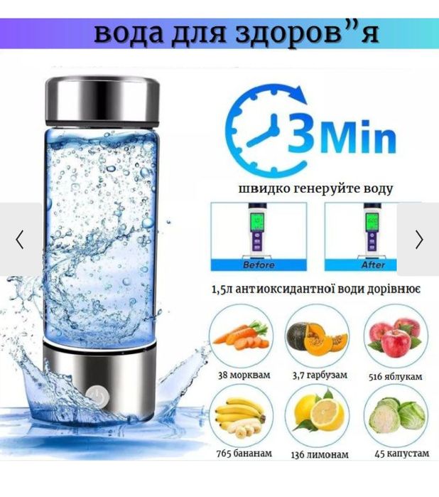 Генератор водню Rich Hydrogen Water Cup 500мл акуумуляторний. НОВИЙ