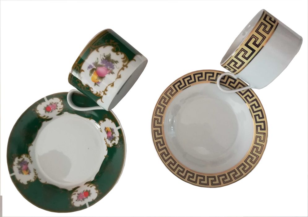 Szkło przeźroczyste brązowe deserowe, filiżanki ceramiczne