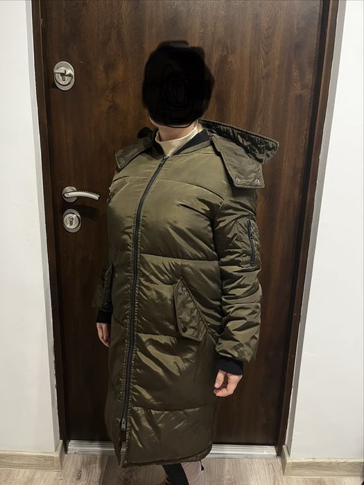 Puchowa kurtka płaszcz puchowy damski Fish Cropp militarna