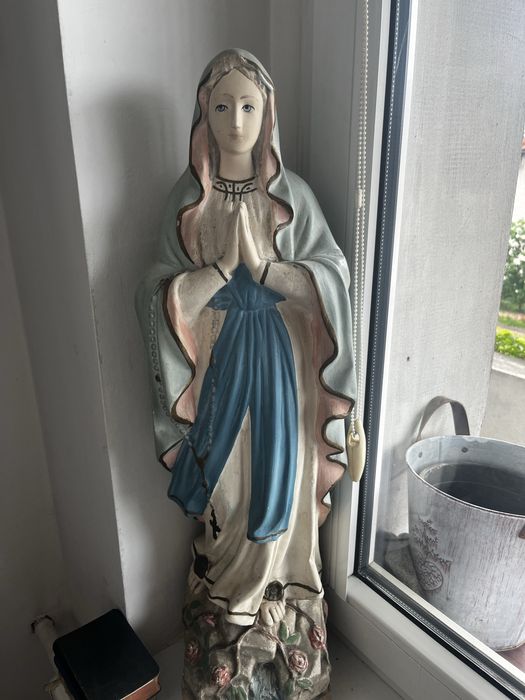 Duża przedwojenna figura Matki Bożej z Lourdes - 70 cm, rodzinna pamiątka
