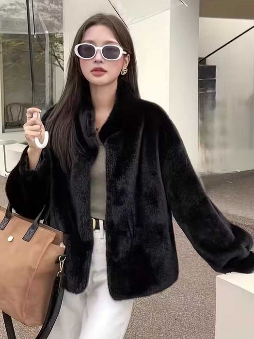 шуба, полушубок из искусственной норки со стойкой-воротником М, пиджак