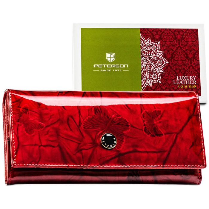 duży portfel damski z wieloma przegródkami czerwony - peterson