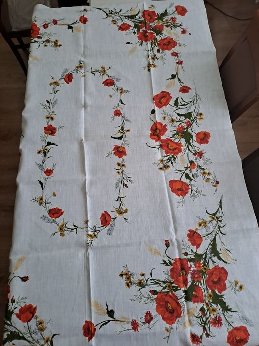 Obrus lniany malowany maki nieuzywany