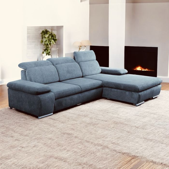 Uzywany narożnik rozkładany z funkcją spania szary transport