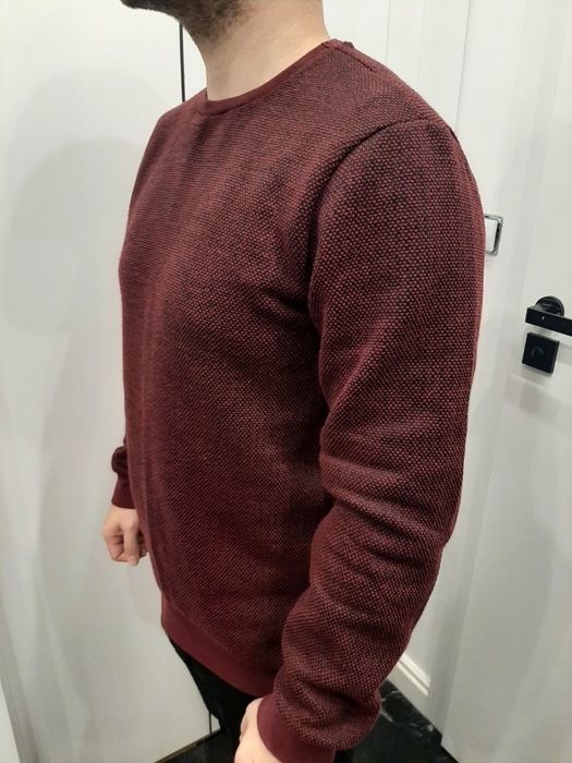 Sweter męski bordowy ciepły na jesień zimę casual basic L