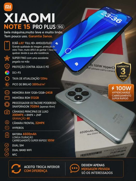 Xiaomi Note 15 Pro Plus 5G 512GB,câmara 200MPX,garantia/aceito troca inferior+diferença