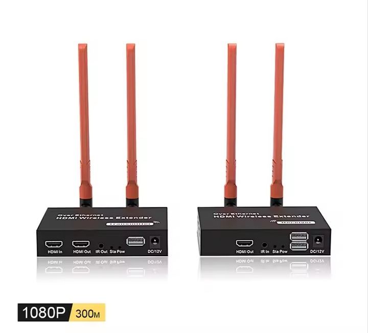 Extensor KVM HDMI sem fio 5.8G 300m 1080P USB HDMI KVM Transmissor e Receptor de Vídeo sem fio com IR HDMI Loop-Out para PC TV DVD