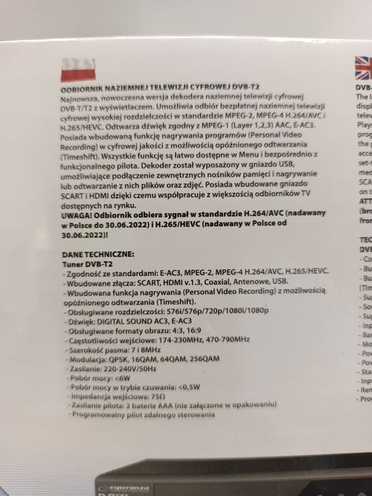 NOWY tuner do telewizji DVB-T2 HEVC H.265 EV111P Komis Madej Sosnowiec