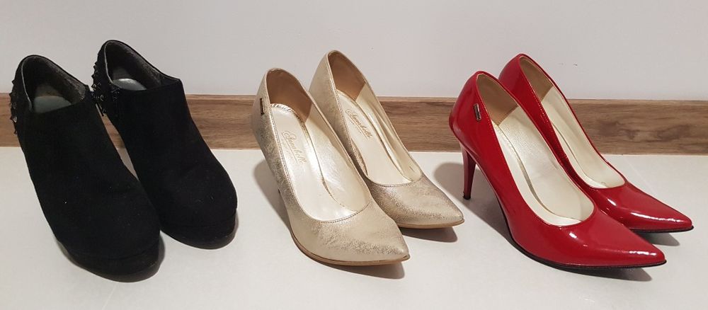 Zestaw 3 par butów botki z ćwiekami dżetami szpilki rozmiar 40