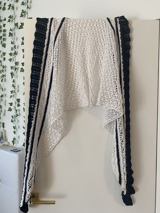 Chusta handmade boho szydełkowa narzutka biało-czarna bawełna ażurowa