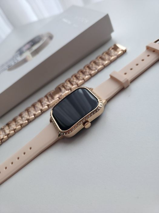 Smartwatch kwadratowy zloty nowy komplet damski