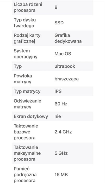 MacBook Pro 16’ (bez ładowarki)