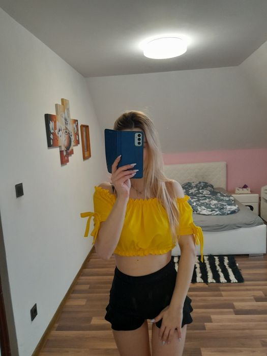Crop top hiszpanka wiązana odkryte ramiona bluzka xs s