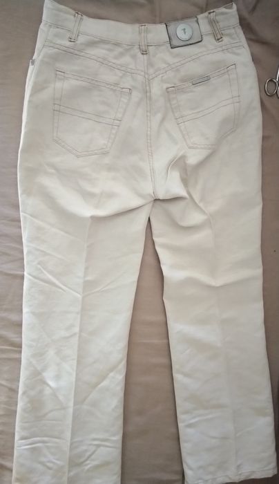 Calça bege, 36, algodão leve