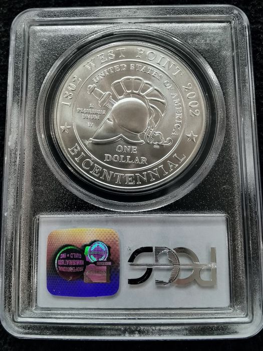 США 1 долар 2002р. 200 р. Військової академії. СРІБЛО. СЛАБ.