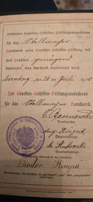 Bydgoszcz(Bromberg ) 1910 rok dokument