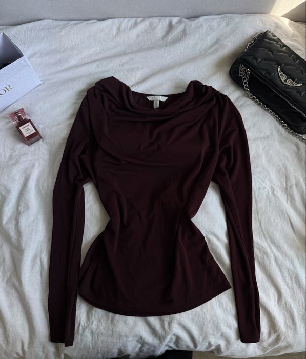 Лонгслів жіночий з драпіруванням h&m(бордовий)