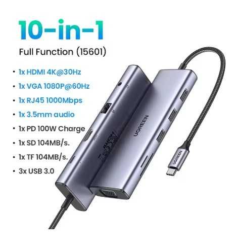 Багатофункціональний адаптер USB-C 10 в 1 Ugreen
