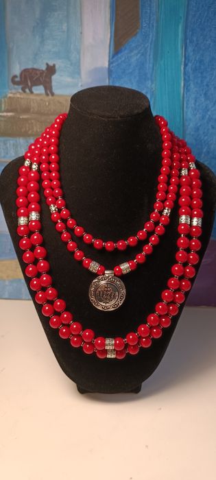 Українське намисто коралі до вишиванки багаторядні червоні