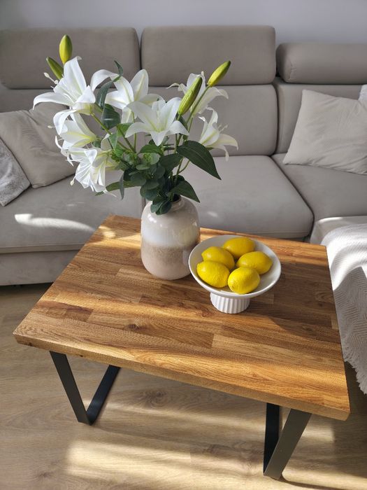 Stolik kawowy loft, naturalny blat dębowy